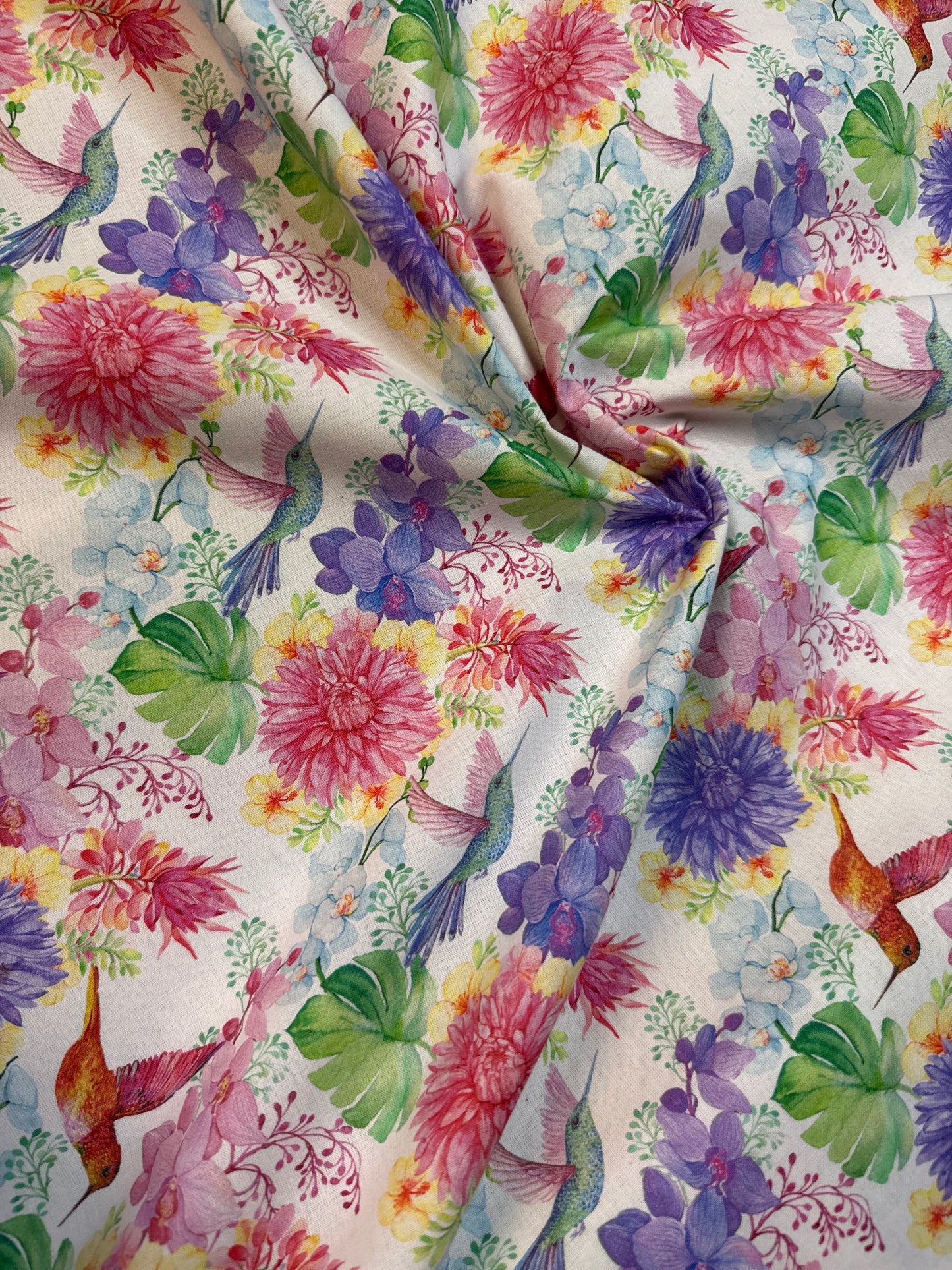 100% cotton - little Johnny - hummingbird and flowers