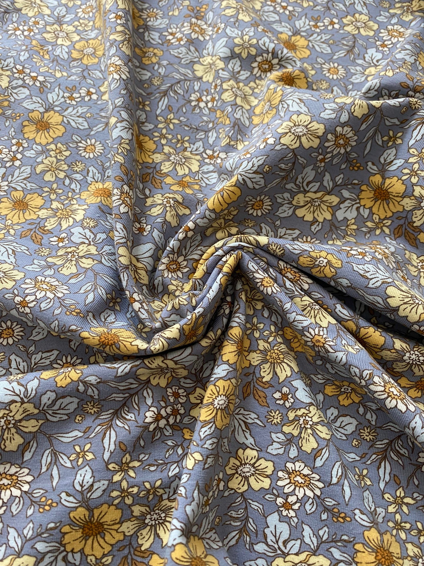 Jersey cotton Lycra - ditsy floral on blue