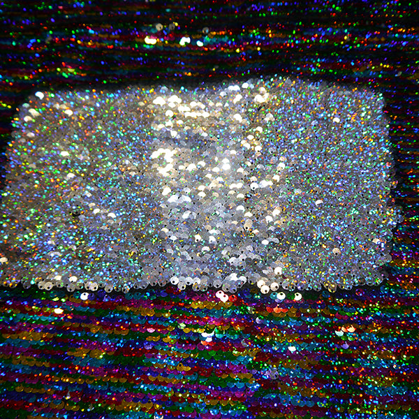 Sequin fabric - Rainbow / Silver flip sequins