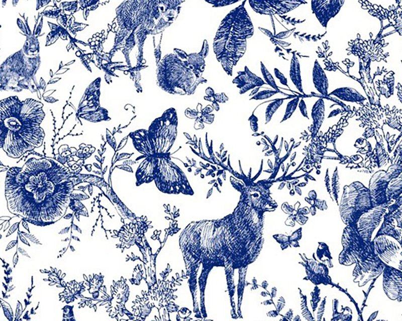 Cotton - Little Johnny - Blue floral - blue ink forest