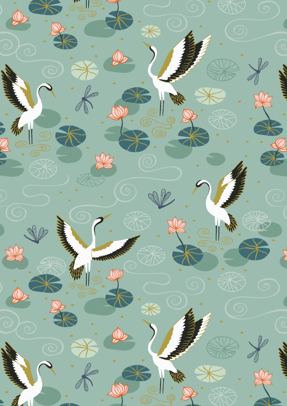 Lewis and Irene - Jardin de Lis - Duck egg heron lake (gold metallic)