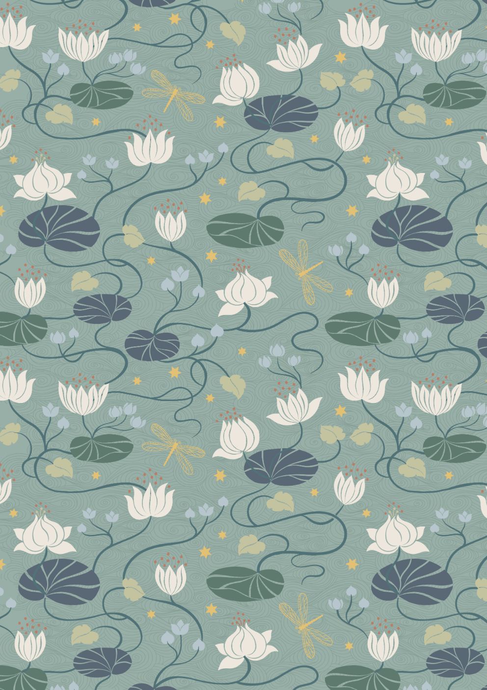 Lewis and Irene - Jardin de Lis - lilies on dark duck egg (gold metallic)