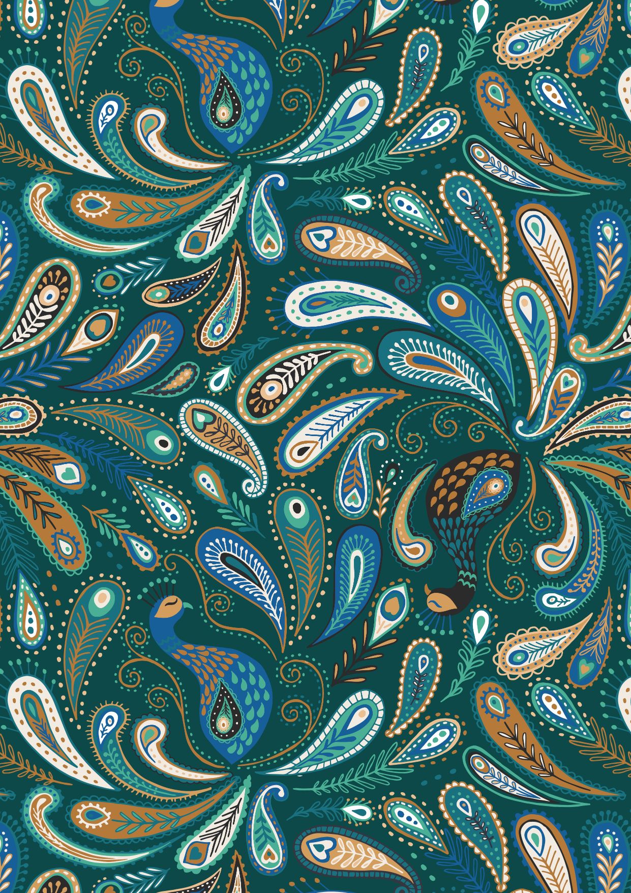 Lewis and Irene - Soraya - Paisley peacock on dark emerald