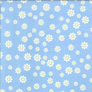 Polycotton - White flowers on pale blue