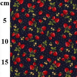 Floral cotton poplin - Cute little strawberries on navy