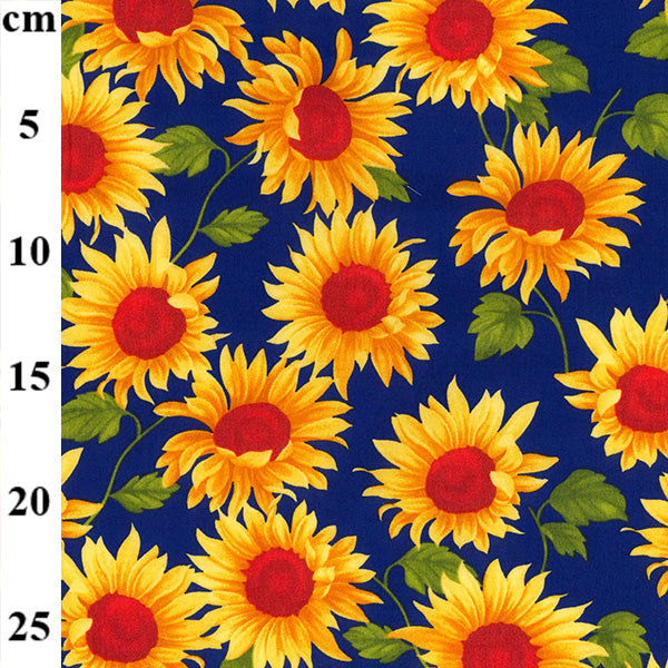 Floral cotton poplin - Gorgeous sunflowers on blue