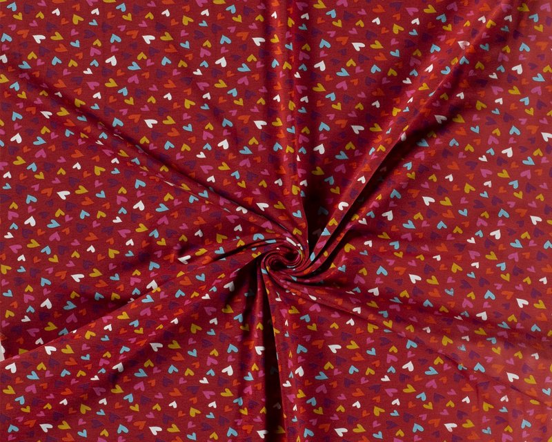 Single Jersey - Mini hearts on red