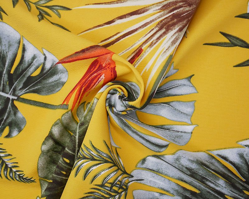 Crepe - Yellow leaves floral