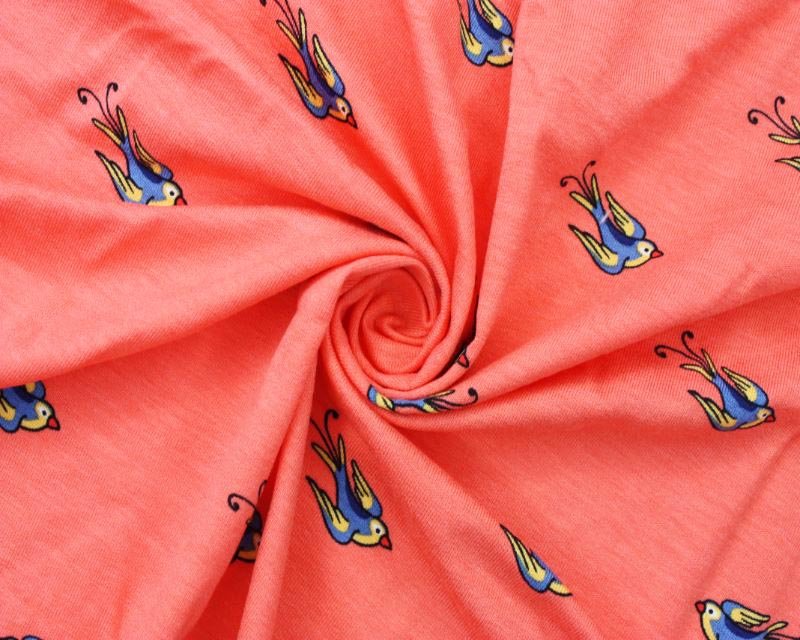 Jersey - viscose - coral swallows
