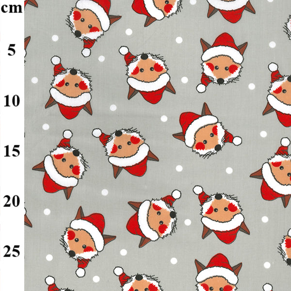 Polycotton - Christmas foxes on grey