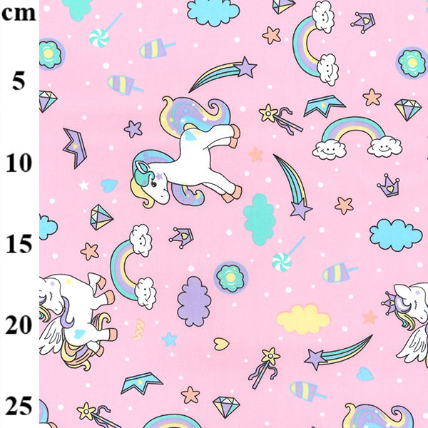 Cotton poplin - Unicorns stars and rainbows on pink