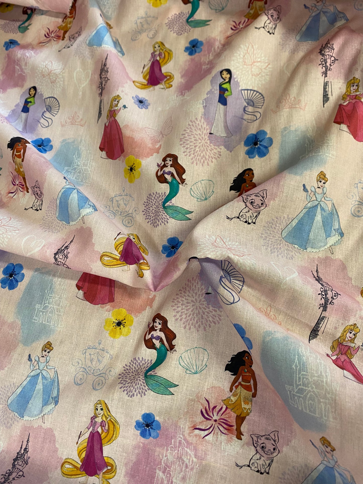 Cotton - Licensed - Disney Princesses on pink