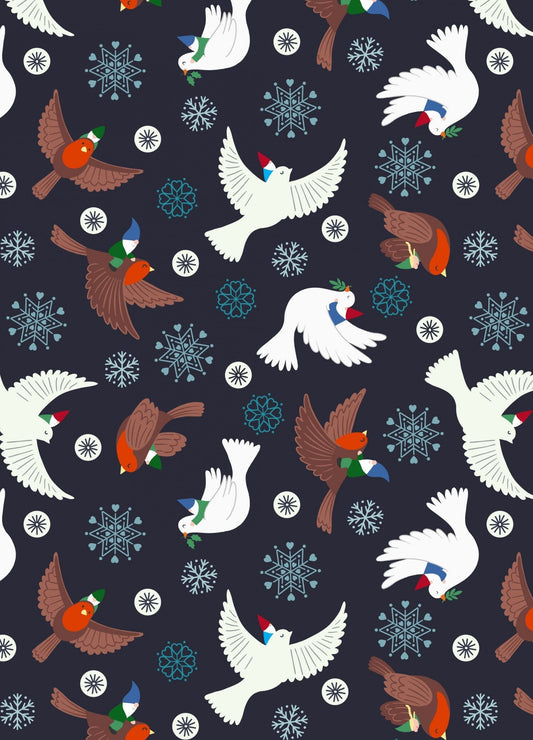 Lewis and Irene - Hygge glow - Doves and robins on charcoal (glow in dark)