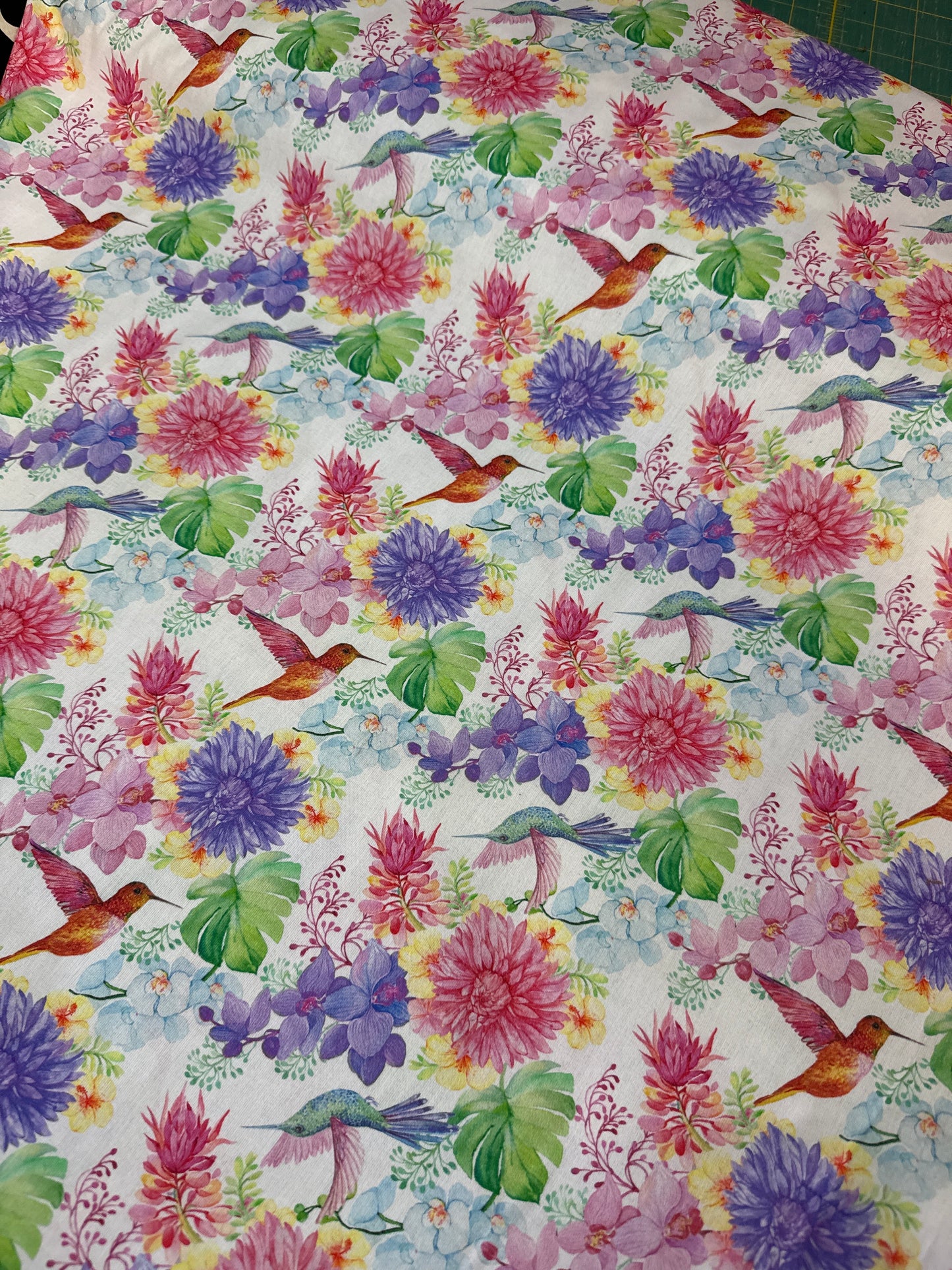 100% cotton - little Johnny - hummingbird and flowers