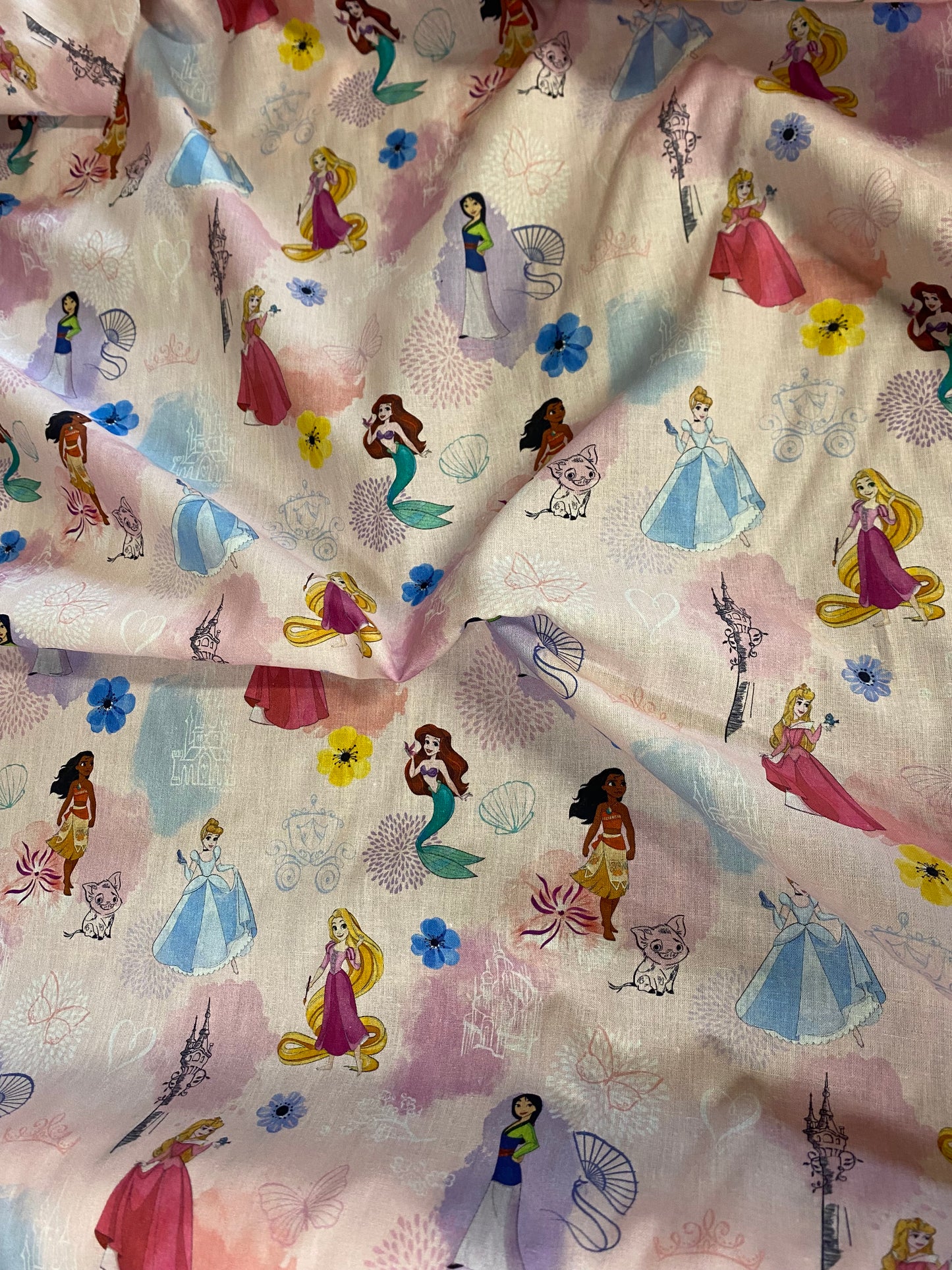 Cotton - Licensed - Disney Princesses on pink