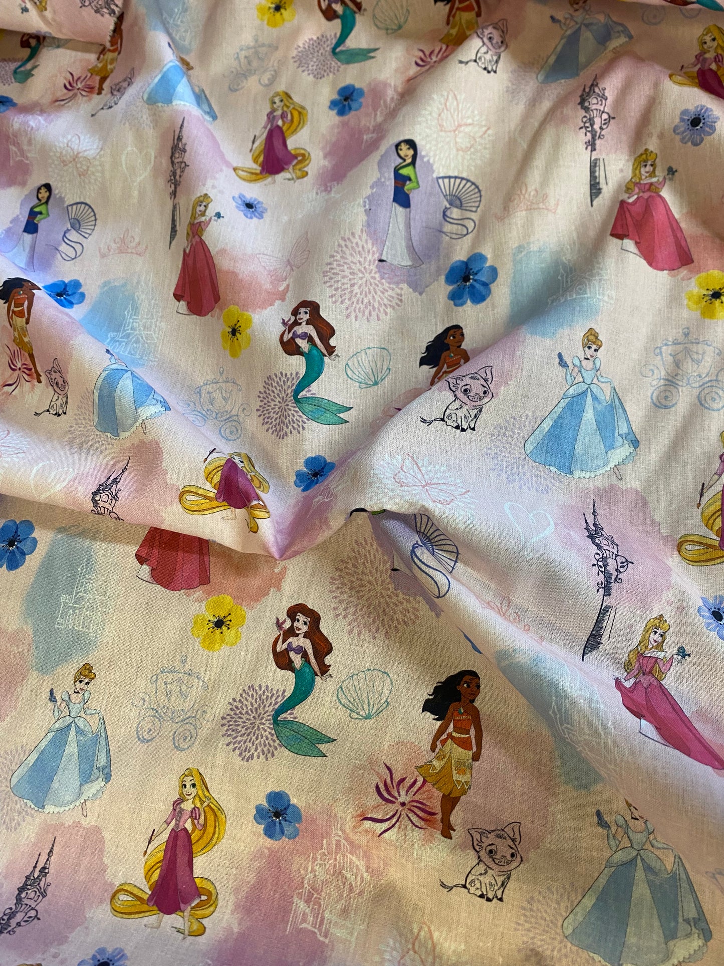 Cotton - Licensed - Disney Princesses on pink