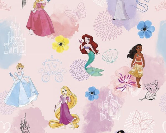Cotton - Licensed - Disney Princesses on pink