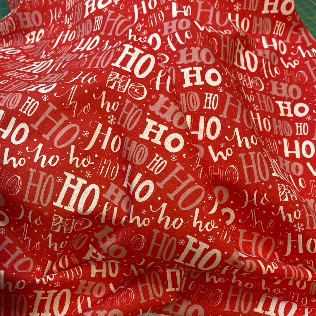 Polycotton - Ho Ho Ho on red