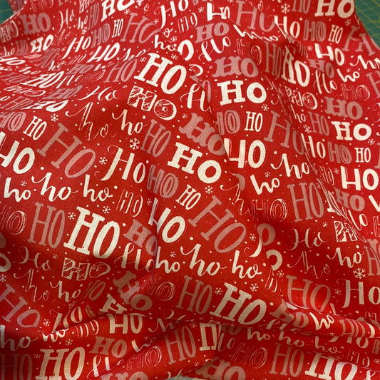 Polycotton - Ho Ho Ho on red