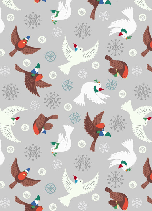 Lewis and Irene - Hygge glow - Doves and robins on grey (glow in dark)