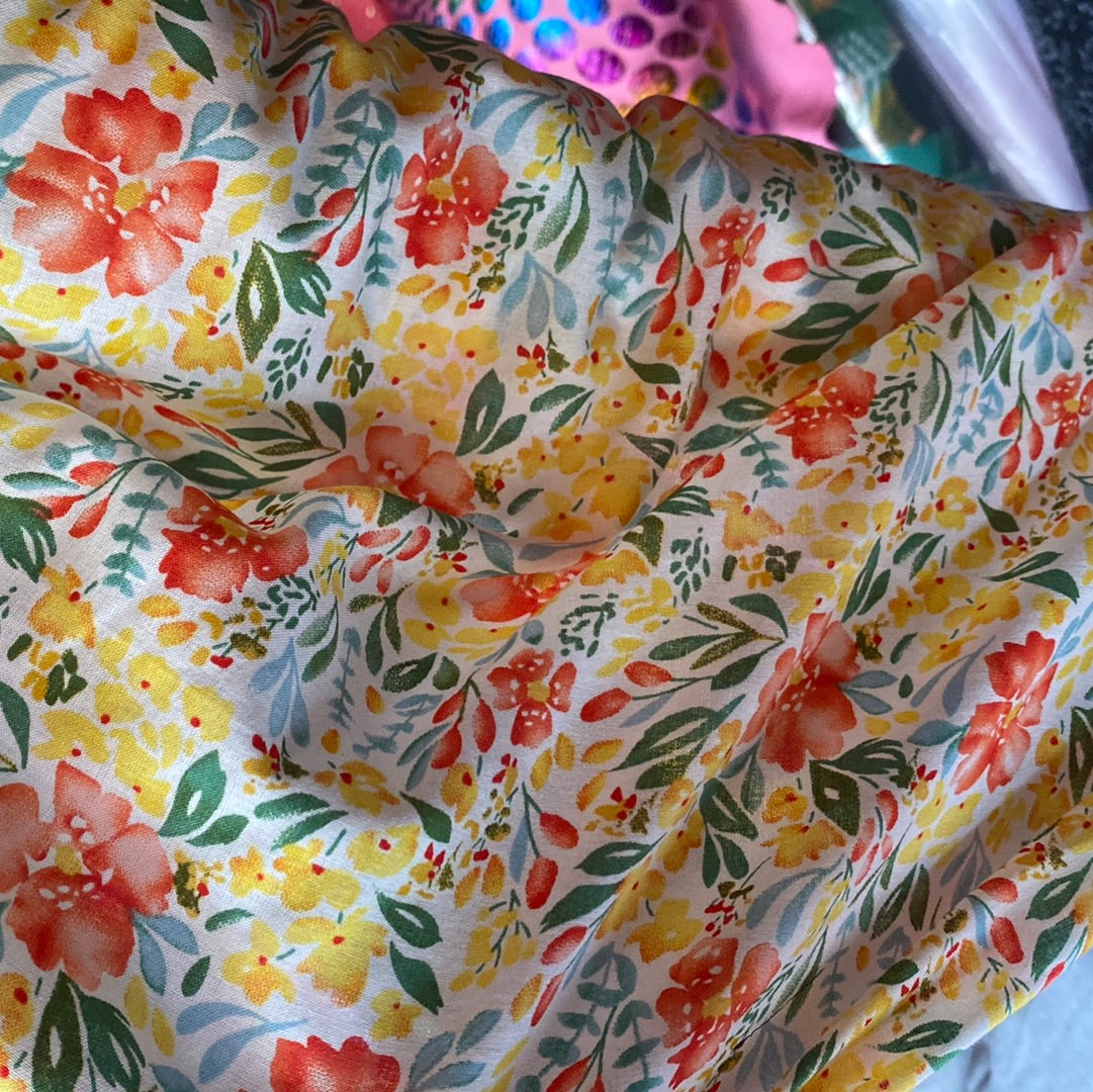 Cotton lawn - watercolour floral yellow