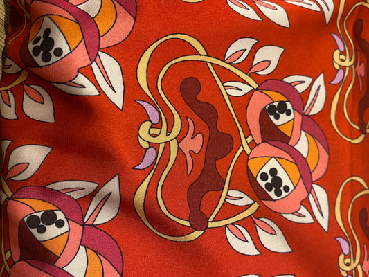 Satin (polyester) - silky floral Art Deco print