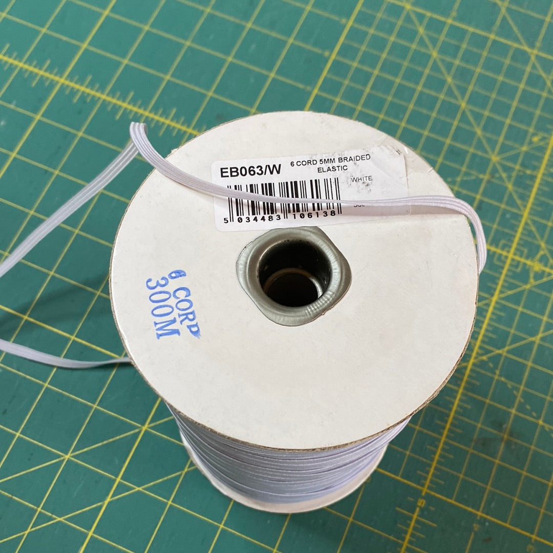 FLAT ELASTIC - 5mm braided elastic white