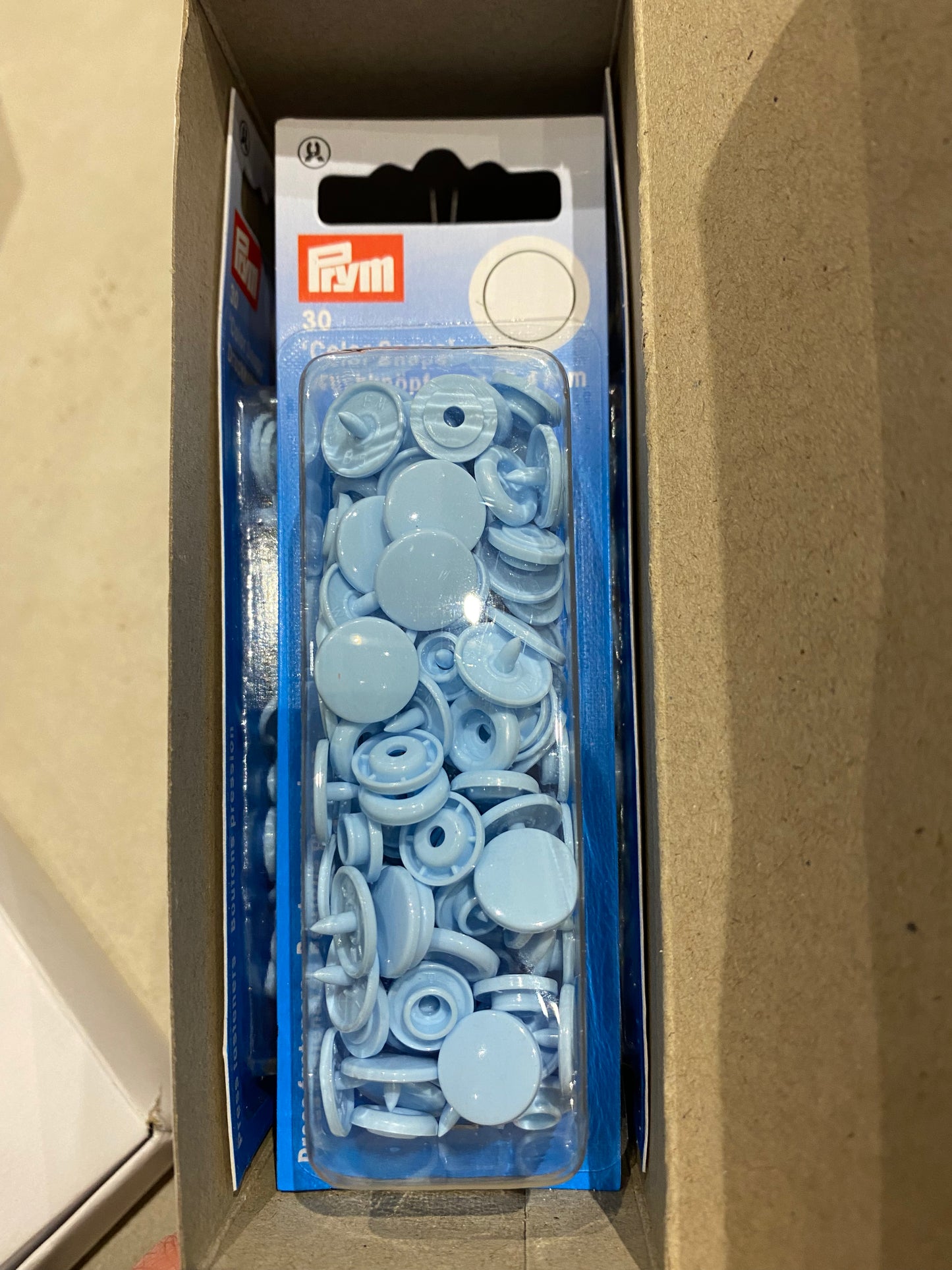 Prym kam snaps non sew 12.4mm - baby blue box of 30
