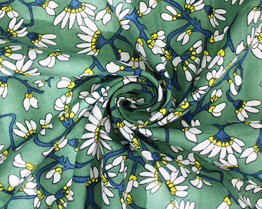 Cotton viscose lawn - Little white buds on green