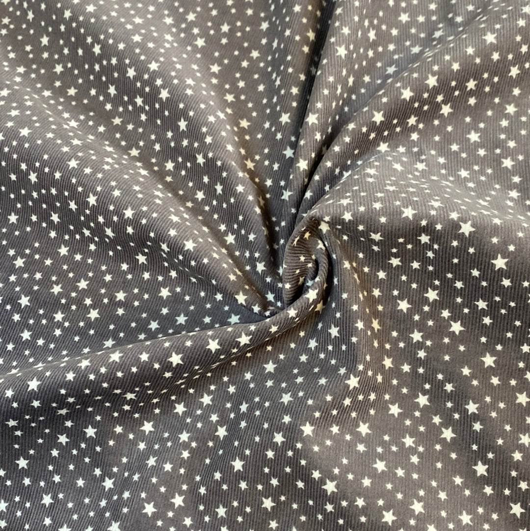 Needlecord (100% cotton) - Grey stars