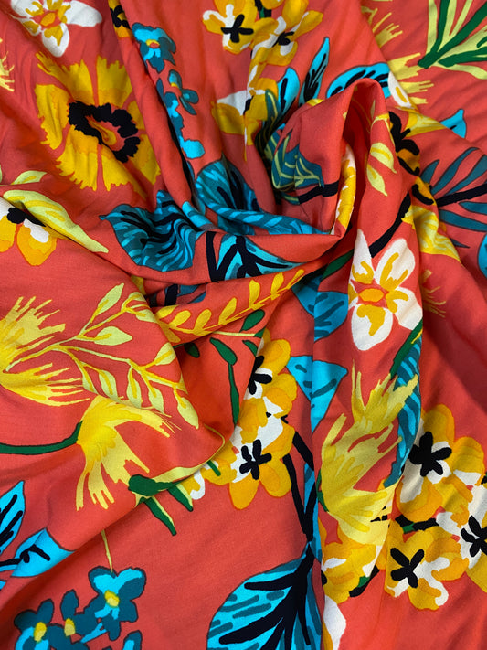 VISCOSE - Floral sun orange