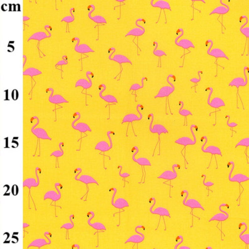Floral cotton poplin - Flamingos on yellow