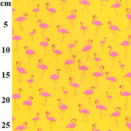 Floral cotton poplin - Flamingos on yellow