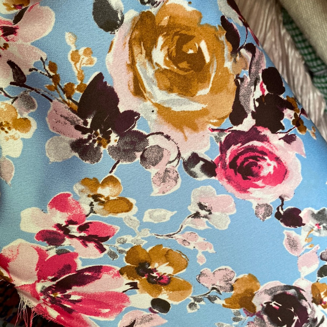 Crepe - Sky blue floral