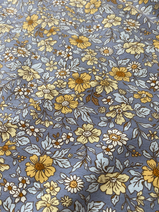 Jersey cotton Lycra - ditsy floral on blue