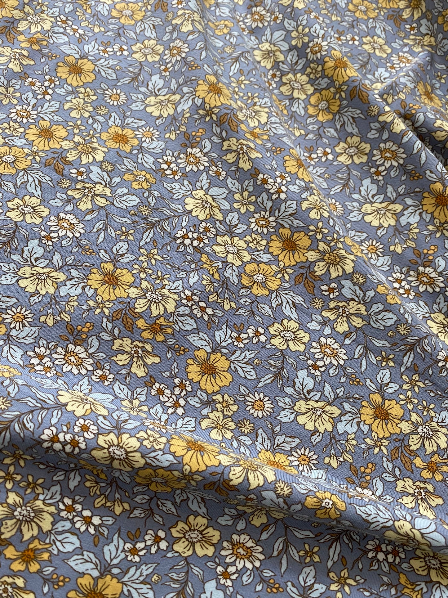 Jersey cotton Lycra - ditsy floral on blue