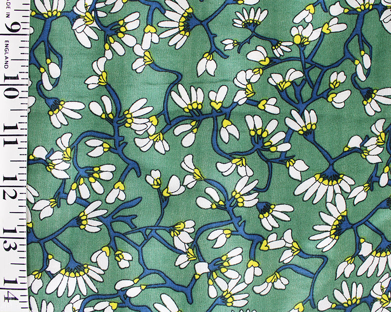 Cotton viscose lawn - Little white buds on green