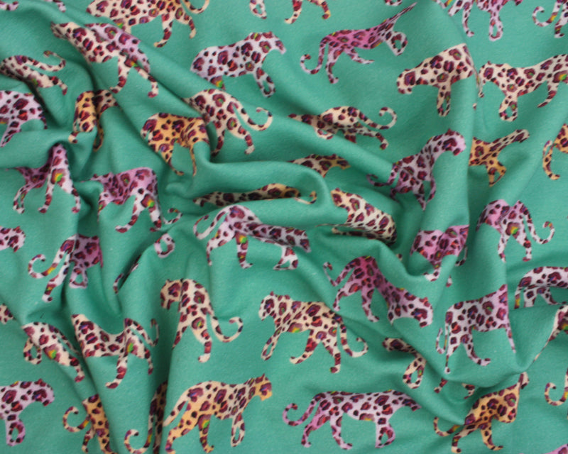 Jersey - Sweatshirting - Watercolour leopard Aqua