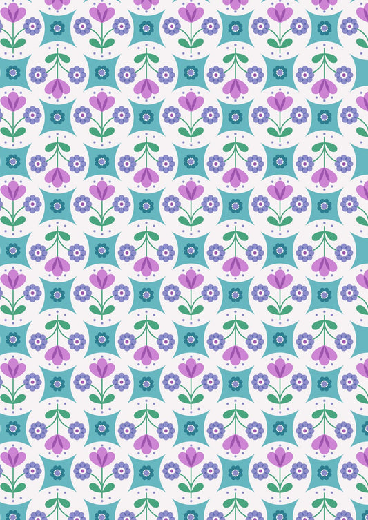 Lewis and Irene - flower child - fab floral circles on blue