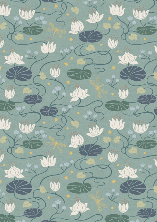 Lewis and Irene - Jardin de Lis - lilies on dark duck egg (gold metallic)