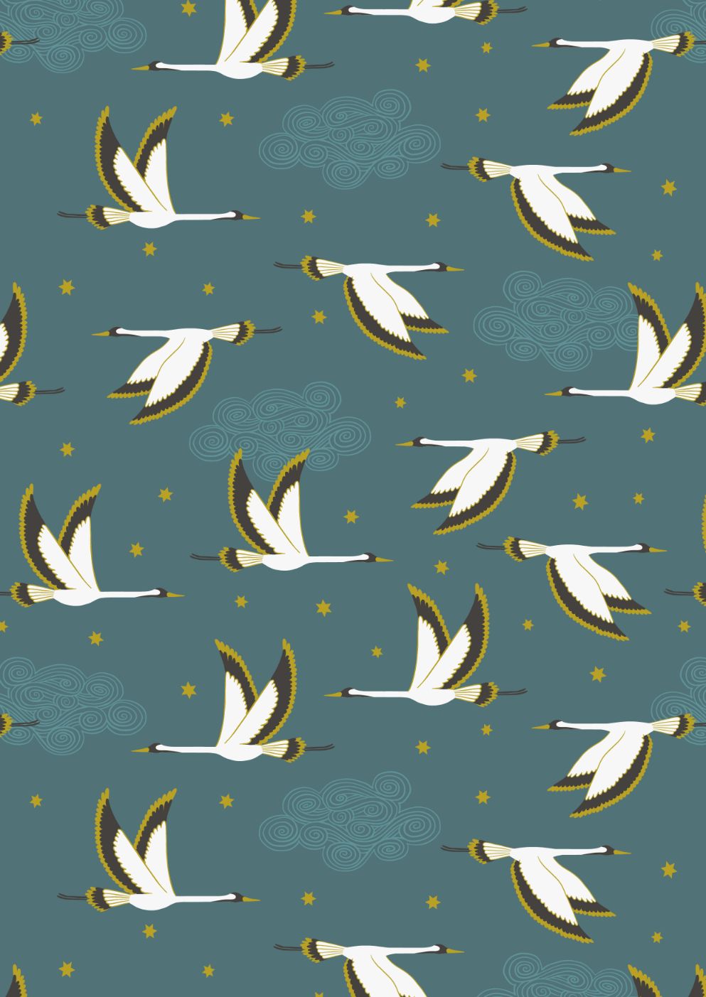 Lewis and Irene - Jardin de Lis - Flying heron on jade (gold metallic)