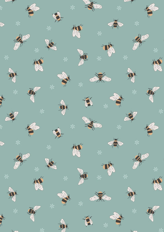 Lewis and Irene - Queen bee - Bees on duck egg blue