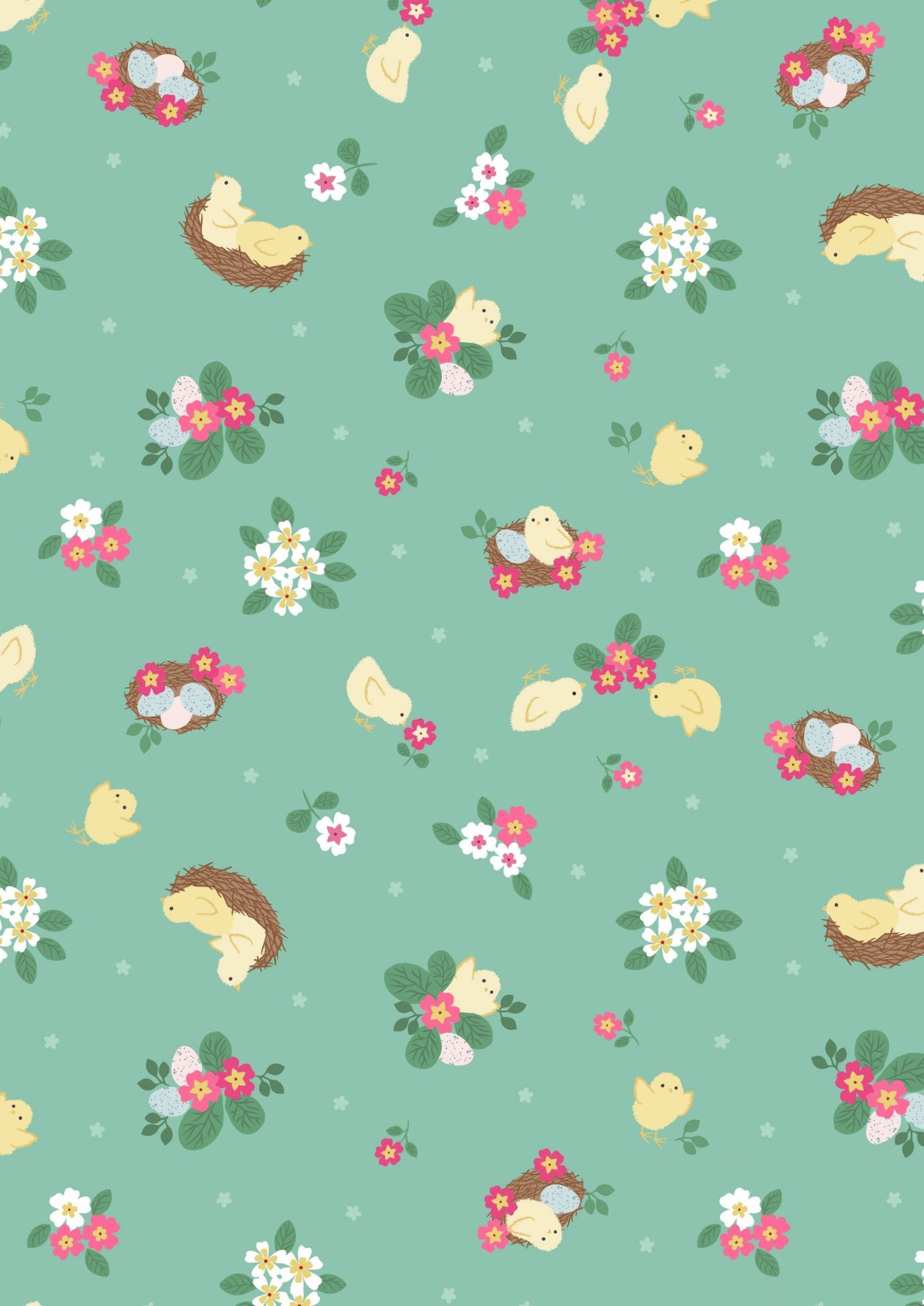 Lewis and Irene - Bunny Hop - Chick and eggs on spring green