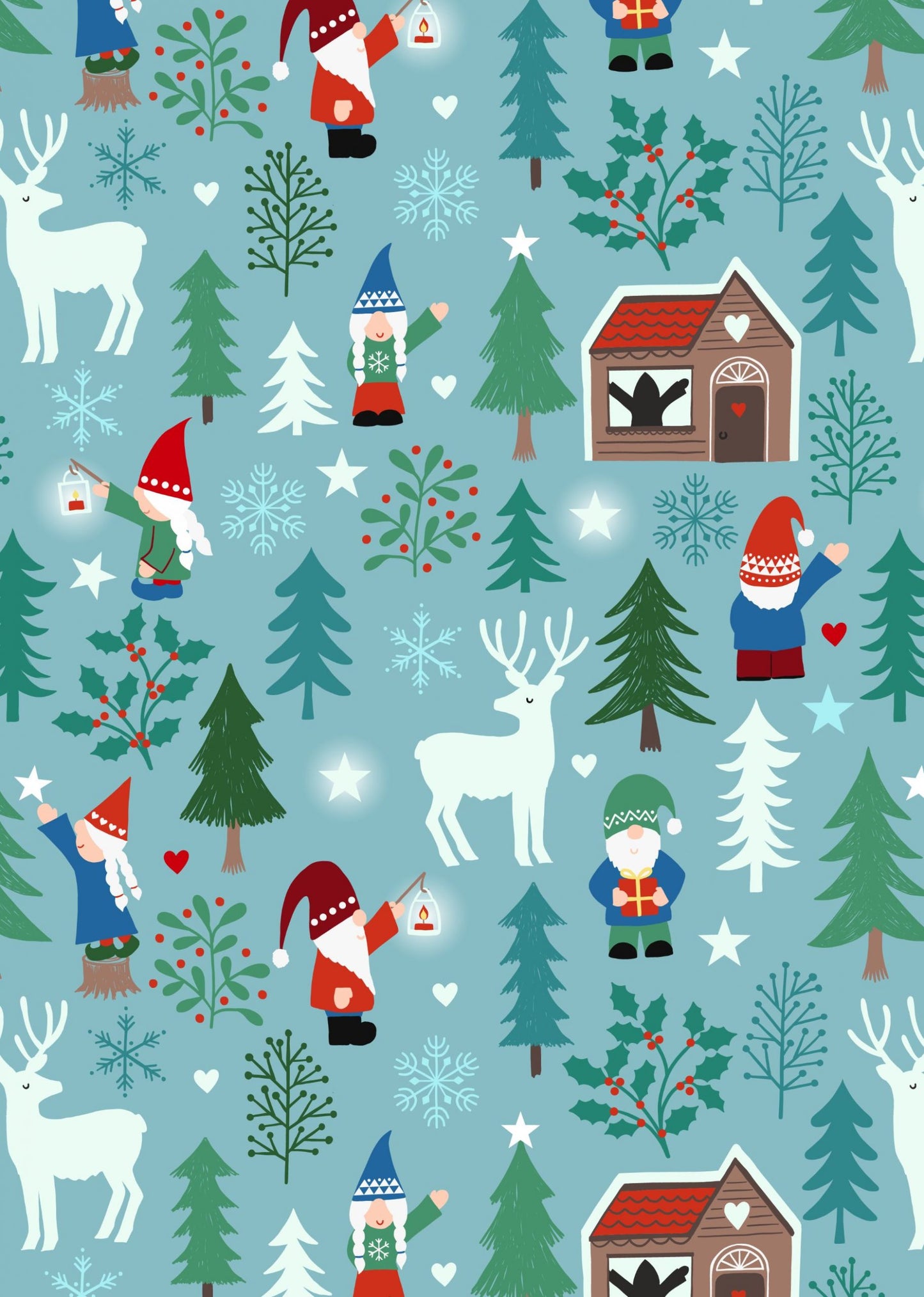 Lewis and Irene - Hygge glow - Tomte forest on icy blue (glow in dark)