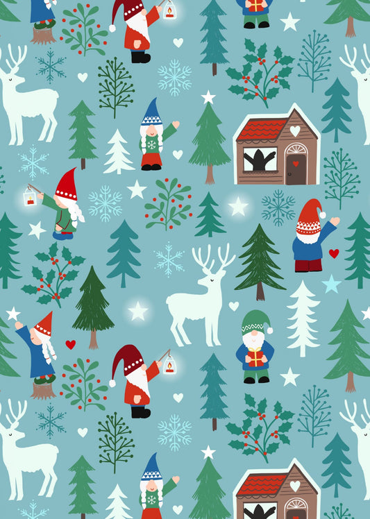 Lewis and Irene - Hygge glow - Tomte forest on icy blue (glow in dark)