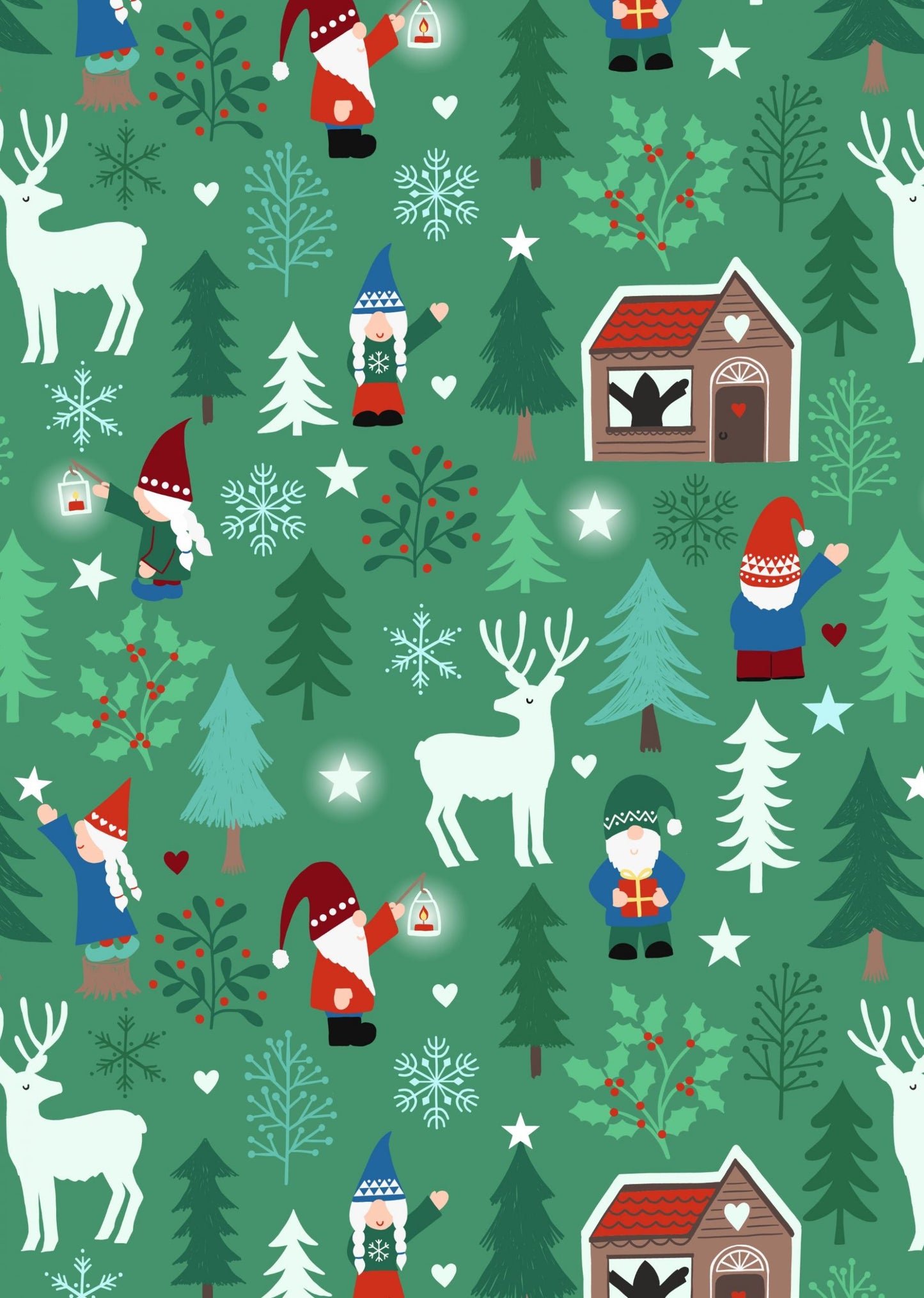 Lewis and Irene - Hygge glow - Tomte forest on green (glow in dark)