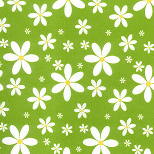 Polycotton - White flowers on Green