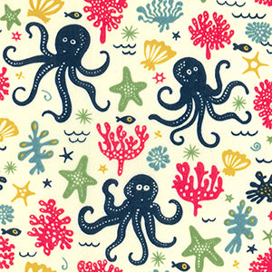 Polycotton - Octopus and sea creatures