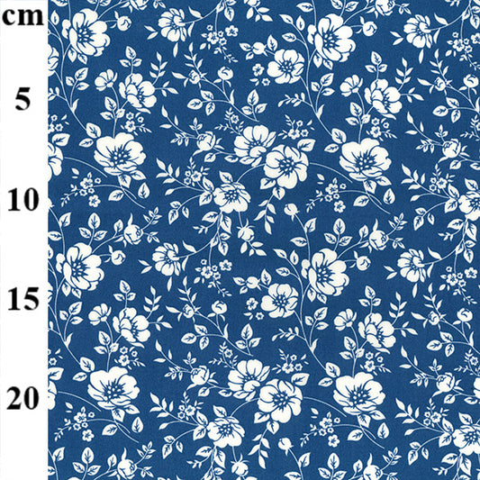Floral cotton poplin - Gorgeous vintage flowers on copen blue