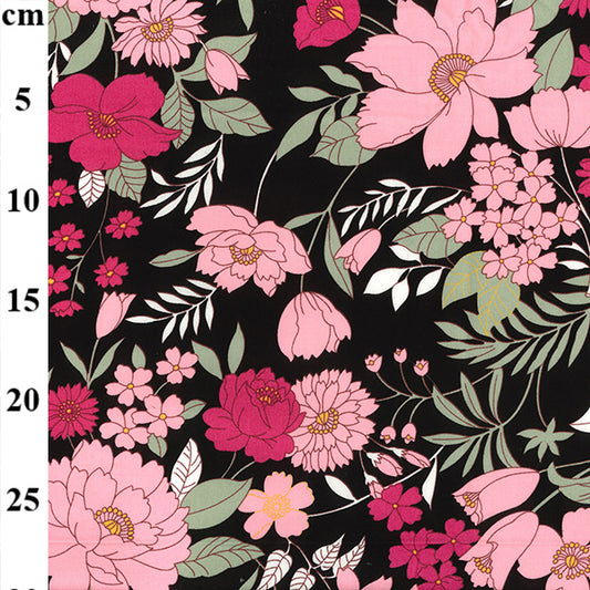 Rose and Hubble - Floral cotton poplin - Black and pink floral